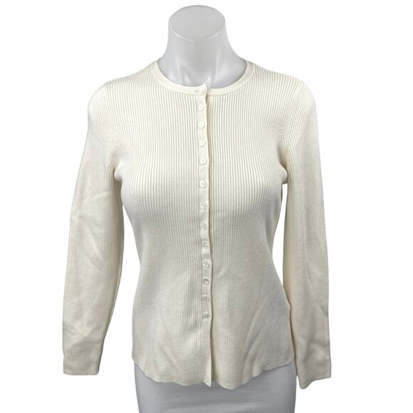 Abercrombie & Fitch Cream Ribbed Knit Long Sleeve Button Up Cardigan Sweater M - Picture 1 of 4